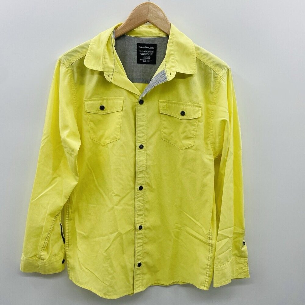 Calvin Klein Youth Boys XL 18/20 Long Sleeve Button‎ Down Pocket Shirt in Yellow